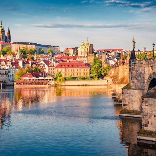 Exciting,Spring,Cityscape,Prague,With,Charles,Bridge,And,Castle,And